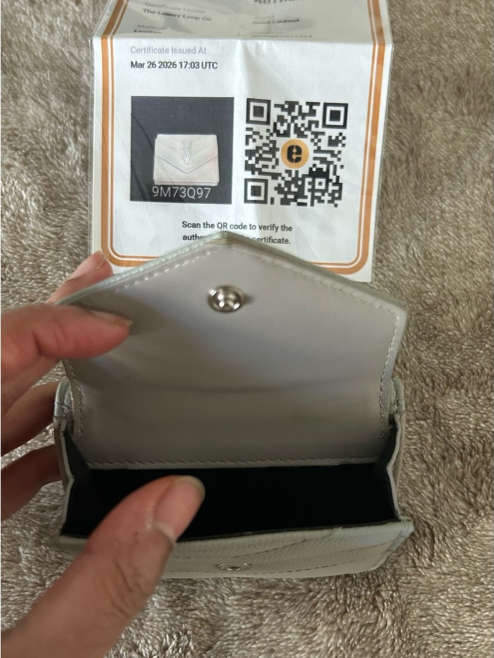 YSL Light Gray Quilted Compact Wallet - Picture 2 of 5